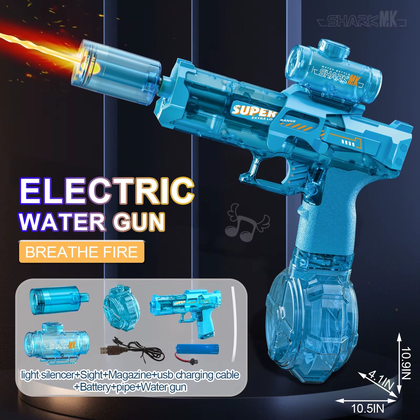New Electric Water Gun with Light Sprays Flame Effect Continuously High-Pressure High-Speed Powerful Outdoor Water Gun Toys