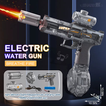 New Electric Water Gun with Light Sprays Flame Effect Continuously High-Pressure High-Speed Powerful Outdoor Water Gun Toys