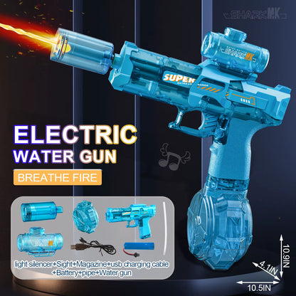 New Electric Water Gun with Light Sprays Flame Effect Continuously High-Pressure High-Speed Powerful Outdoor Water Gun Toys